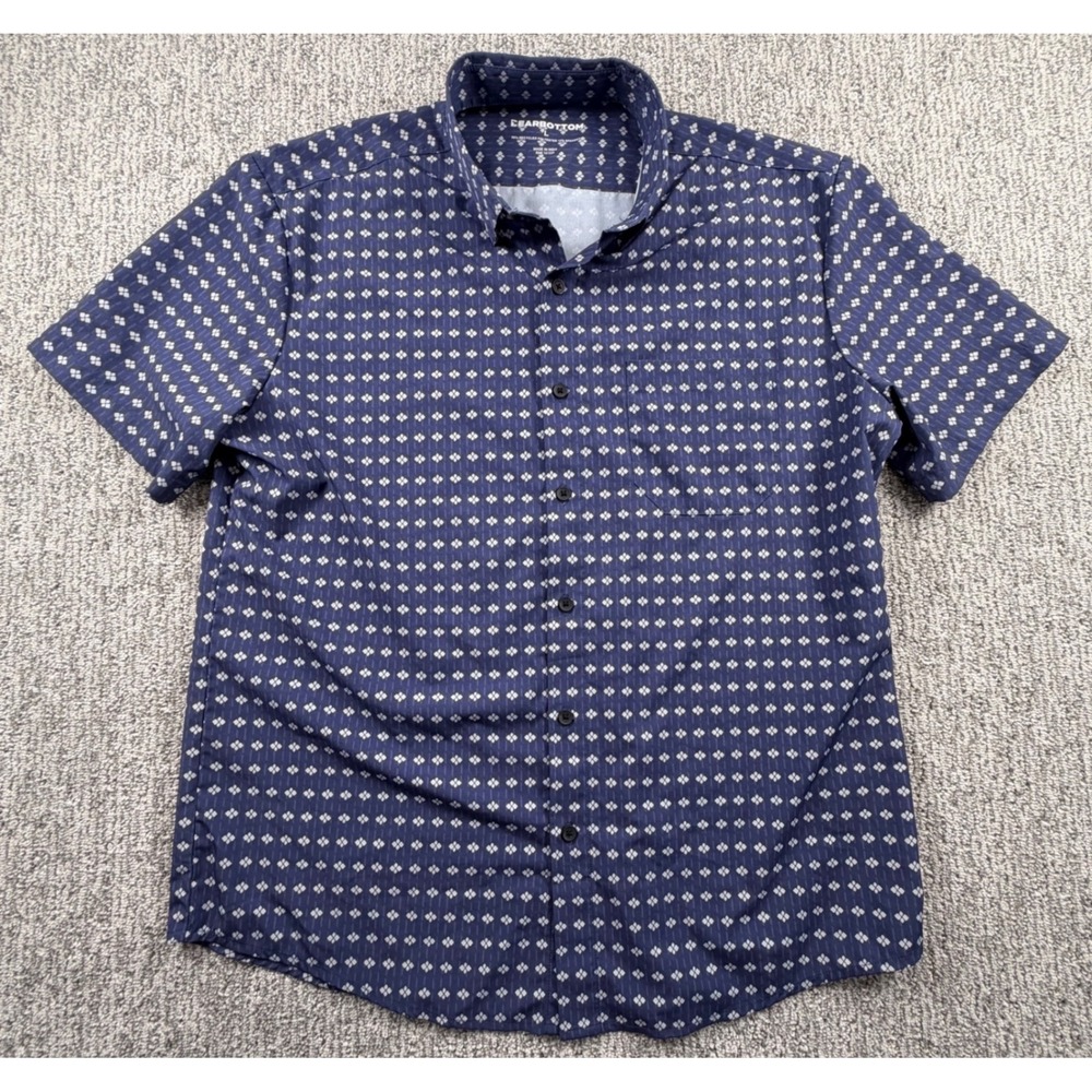 Bearbottom‎ Button Down Mens Large Blue Short Sleeve Geometric Stretch Shirt